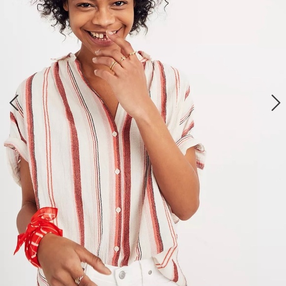 Madewell Central Shirt in Albee Stripe 100% Cotton Gauzy Textured Size M - Picture 1 of 7